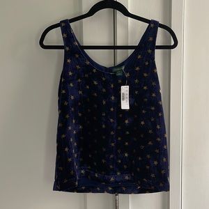 Jcrew Blue Velvet Tank Top w/Gold Stars. New with tags! Size 2